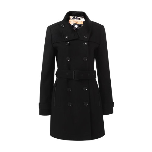 经典款风衣 BURBERRY/博柏利 黑色 羊毛混纺 双排扣翻领长款 女士大衣 女士外套 夹克瑕疵特卖（陈列痕迹，不影响使用）