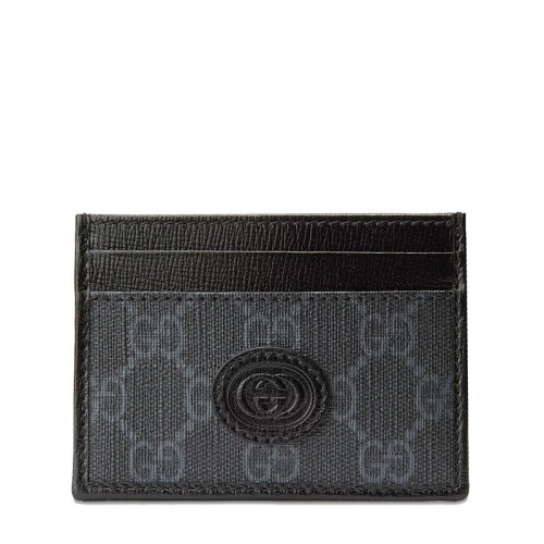 GUCCI/古驰 21新款 男士黑色老花帆布皮革饰边卡片夹67300292TCN1000