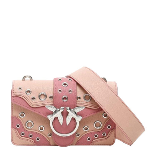Pinko/品高 女士时尚铆钉装饰粉色拼色燕子单肩包女包 1P21NT-Y66BP9H