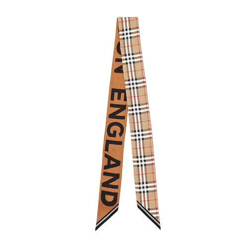 BURBERRY/博柏利 Vintage格纹拼徽标印花窄版丝巾 80289501
