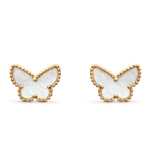 Van Cleef & Arpels/梵克雅宝 经典Sweet Alhambra papillon系列 白珍珠母贝黄金蝴蝶形状耳钉VCARN5JM00