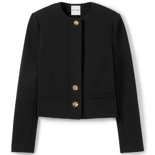 【21春夏新款】St. John/盛蔷 黑色米兰诺针织短款女士夹克K6130E1