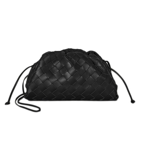 Bottega Veneta/葆蝶家 经典THE POUCH迷你系列 黑色编织Intrecciato羊皮云朵包手拿斜挎包585852VCPP18803