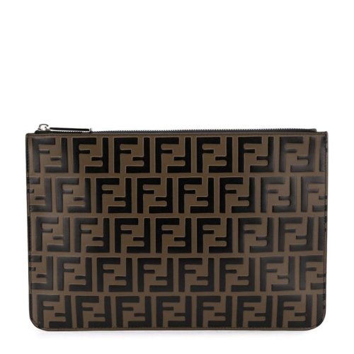 Fendi/芬迪   男士黑褐色拼接双F标识手拿包