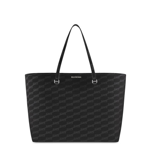 Balenciaga/巴黎世家  22新款East-West系列 女士大号灰色/黑色BB老花印花帆布银扣单肩手提托特包702703210DJ1060