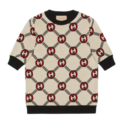 GUCCI/古驰      女士黑色和象牙白色互扣式加大双G羊毛提花双面毛衣678310XKB7T9194