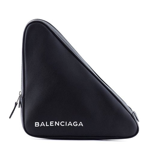 Balenciaga/巴黎世家 女士黑色皮革三角形皮质手拿包