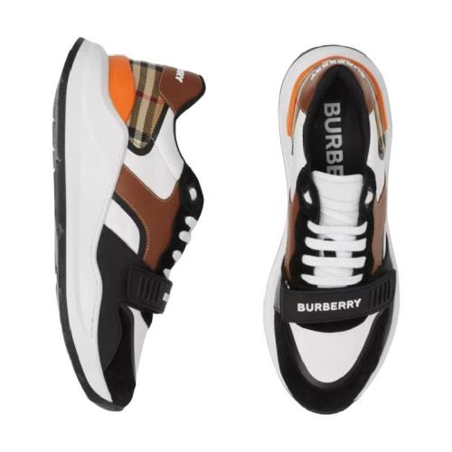  BURBERRY 22年秋冬 女士 Vintage 格纹、皮革拼麂皮运动鞋 80402151 预定商品1-3周发货