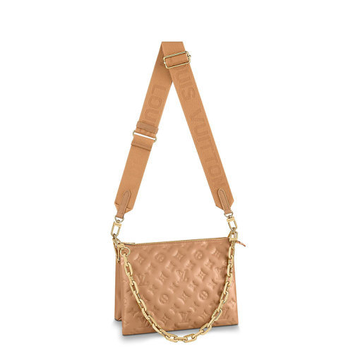 Louis Vuitton/路易威登 22春夏新款COUSSIN系列 女士小号骆驼色羊皮革老花压印金链配可拆卸肩带单肩斜挎手提链条法棍包M57791