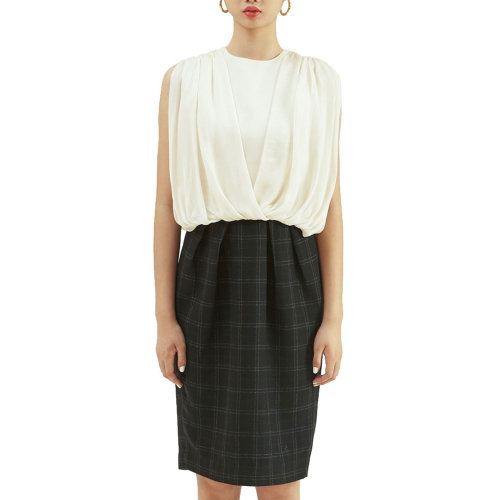 19年秋冬款nisiss/怡夕上下拼接收腰无袖连身裙女士连衣裙n151so04