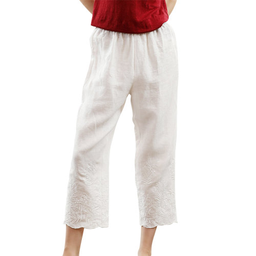 GeleiStory/GeleiStory 夏季新款 刺绣松紧亚麻休闲九分裤奢华 女士休闲裤