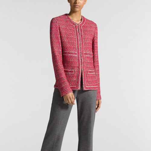 St.John/盛蔷红色修身针织长袖外套女士夹克K61X071