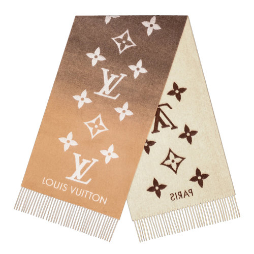 Louis Vuitton/路易威登新款 REYKJAVIK GRADIENT系列 女士渐变色羊绒花朵和字母印花围巾M73675