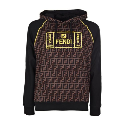 FENDI/芬迪  男士棕色棉质经典时尚双FF秋冬连帽卫衣 FY0991A87EF0JNH