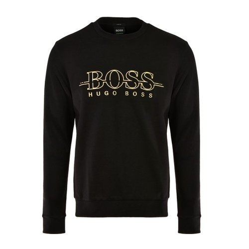 HUGO BOSS/雨果波士 男装 服饰 黑色棉质金色logo标识时尚休闲 男士长袖T恤