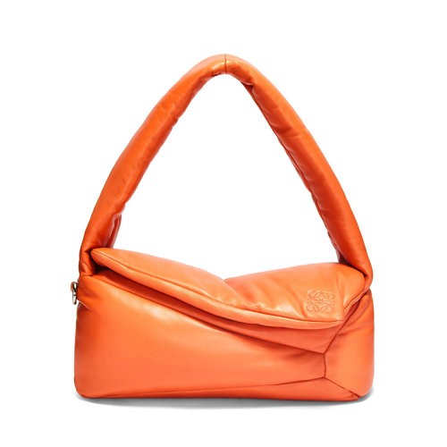 LOEWE/罗意威 22秋冬新款 Puffer Puzzle Hobo系列 女士橙色纳帕小羊皮几何线条拉链开合肩背手提包A510J67X13-9100