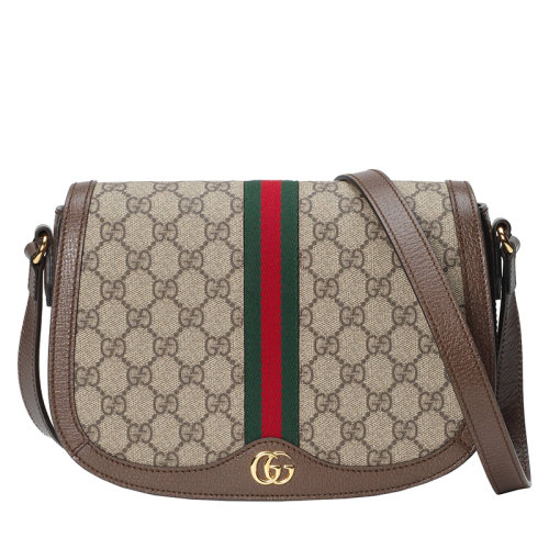 GUCCI/古驰 经典款Ophidia系列 女士小号米色乌木帆布红绿织带按扣GG单肩包60104496IWB8745