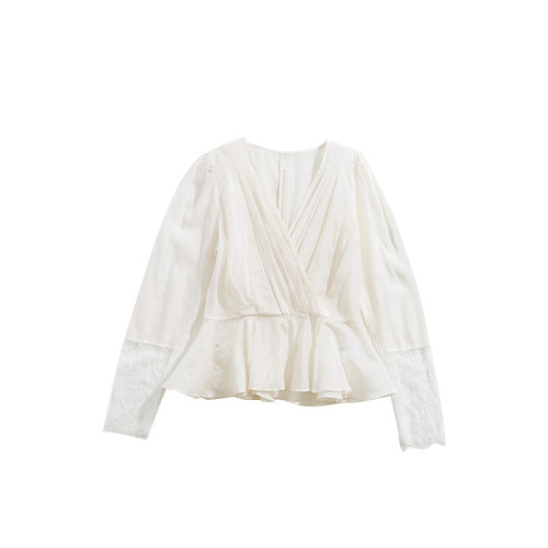 GeleiStory/GeleiStory 春夏新款V领薄款长袖褶皱衬衫 女装＞女士衬衫＞女士长袖衬衫