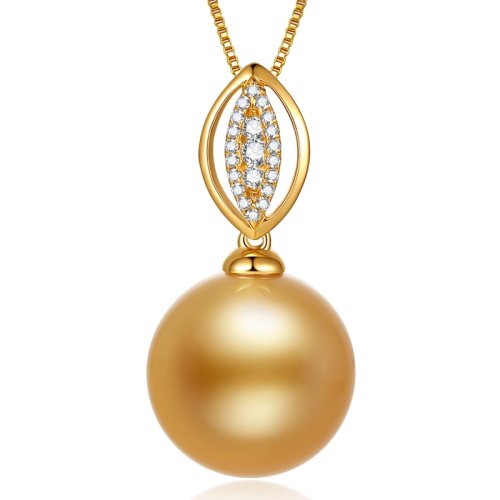 【新品】SANDYRILLA/仙蒂瑞拉 精选14-15mm正圆南洋金珍珠吊坠/18K金钻石吊坠