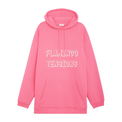 CELINE/赛琳 22年春夏新款 SCOTT REEDER联名系列 男士火烈鸟粉红色/白色纯棉抓绒Logo印花连帽衫卫衣2Y627670Q.25FE