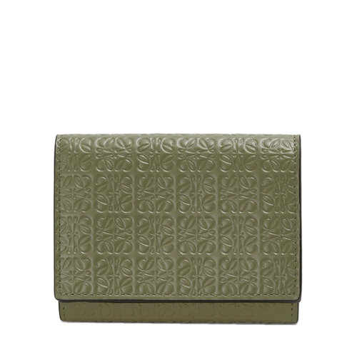 LOEWE/罗意威 Repeat新款 女士鳄梨绿色徽标压花小牛皮三折短款钱包0010642270