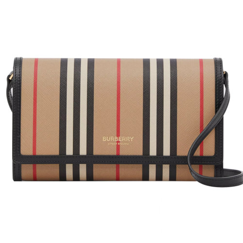 BURBERRY/博柏利女包女士米色帆布时尚条纹翻盖单肩包 8026004