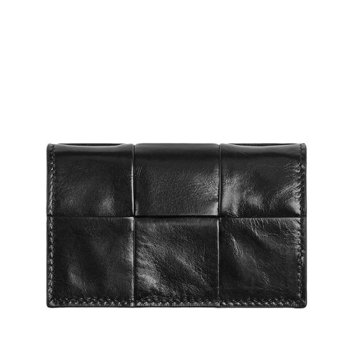Bottega Veneta/葆蝶家 经典款 男士黑色Intreccio编织皮革按扣开合卡包名片夹690984VCQ728803