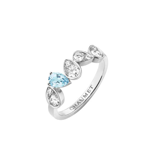 Chaumet/尚美 戒指/指环 JOSéPHINE RONDE D'AIGRETTES系列 女士18k金白金镶有梨形海蓝宝石和明亮切割钻石戒指084961