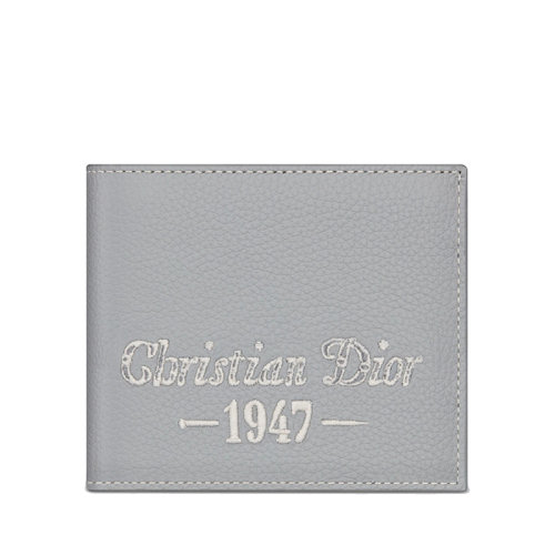DIOR/迪奥 22新款 男士Christian Dior 1947刺绣灰色粒面牛皮革按扣隔层双折钱包2ESBC027NFS_H62Q