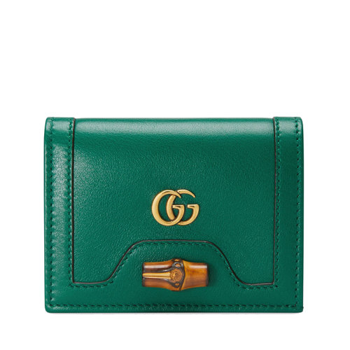 GUCCI/古驰 Diana系列 女士翠绿色皮革做旧金色饰面双G竹扣钱包卡包65824417Q0T31
