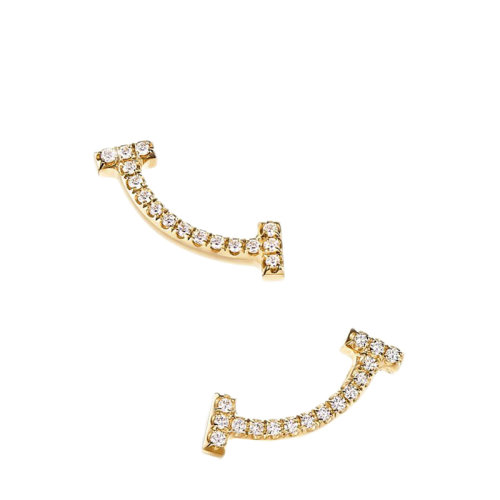 Tiffany & Co./蒂芙尼 经典Tiffany T系列 18K金黄金镶嵌钻石Smile微笑笑脸耳钉36667176
