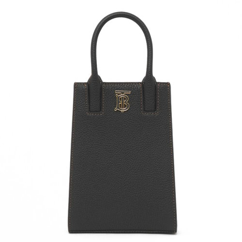BURBERRY/博柏利 22新款Frances系列 女士迷你黑色粒面皮革同色系TB扣配可拆卸肩带单肩斜跨托特包80523051