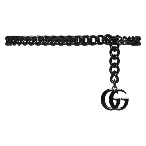 GUCCI/古驰 22年秋冬新款 GG Marmont系列 女士黑色漆面金属链式腰带676170JD7JV1000