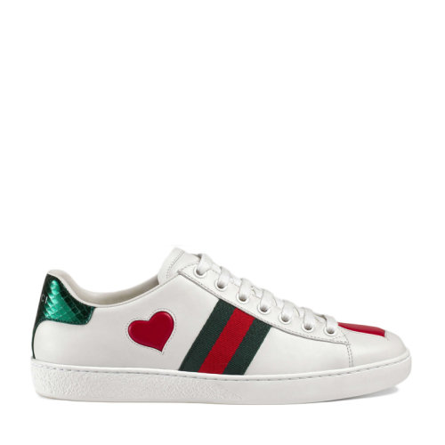 GUCCI 古驰 女士 鞋靴 2【李宇春同款】白色皮革爱心图案低帮系带圆头板鞋 女士休闲运动鞋