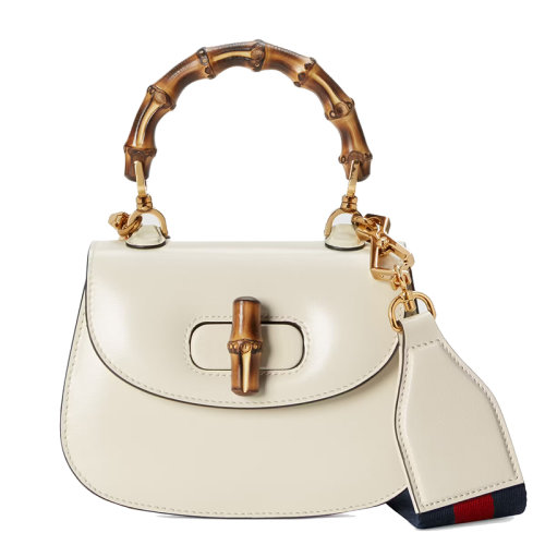 GUCCI/古驰  女士迷你白色皮革附可拆卸肩带竹节手柄单肩手提包68686410ODT8454