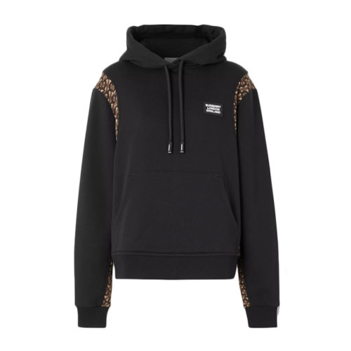 BURBERRY/博柏利 女士黑色棉质印花拼接袖子连帽卫衣休闲运动衫 8032294