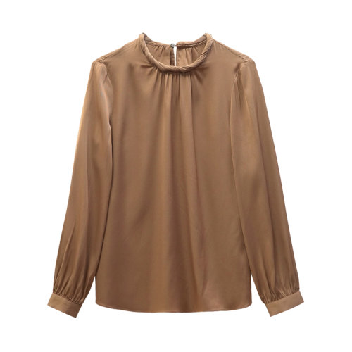 GeleiStory/GeleiStory  春新款长袖衬衣设计感小众纯色港味桑蚕丝上衣  女装＞女士衬衫＞女士长袖衬衫