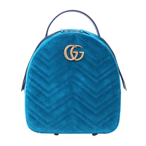 GUCCI/古驰 GGMarmont系列女士蓝色其它天鹅绒绗缝GG徽标装饰时尚双肩背包