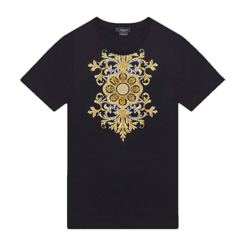 VERSACE/范思哲 男士黑色棉质印花装饰圆领上衣短袖T恤 A87373-A228806-A1008