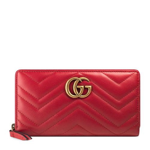 GUCCI/古驰 女士红色绗缝牛皮经典金属双G字母徽标装饰拉链开合长款钱夹钱包卡包手拿包女包 443123-DTD1T-6433
