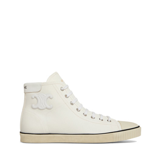 CELINE/赛琳 22年早春新款 BLANK系列 女士米白色织物/牛皮革鞋后帮金色LOGO运动鞋帆布鞋337812006C.01OW