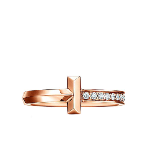Tiffany & Co./蒂芙尼 T1系列 18K金玫瑰金镶嵌钻石2.5mm宽戒指指环GRP11292