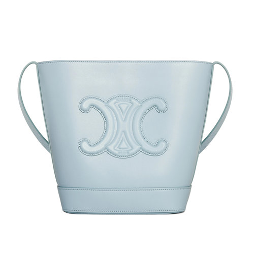 CELINE/赛琳 22新款 TRIOMPHE系列 女士小号冰蓝色小牛皮按压纽扣闭合单肩水桶包198243DU3.07IC