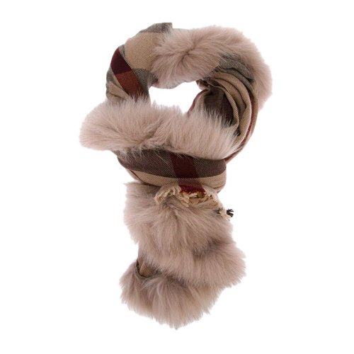 BURBERRY/博柏利 男女通用 中性皮草装饰羊绒格子烟熏TRENCH色格子围脖围巾 3883893