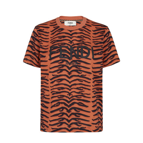 FENDI/芬迪 22年早春新款 春节胶囊系列 女士橙色/黑色纯棉虎纹印花短袖T恤FS7254AIDWF1AYY