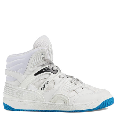 GUCCI/古驰 Gucci Basket球鞋系列 男士白蓝色混合面料网格和GG橡胶细节高帮运动鞋6613012SHA09014