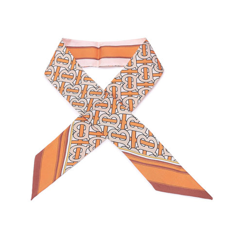 BURBERRY/博柏利【22春夏新款】女款桑蚕丝装饰带小领巾窄版丝巾亮橘色多色TB专属标识 80420651