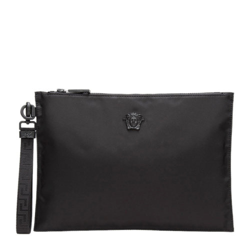VERSACE/范思哲 男士黑色尼龙经典金属美杜莎头像装饰拉链开合钱包手包腕包手拿包男包 DP85102-DNYLV-KNN