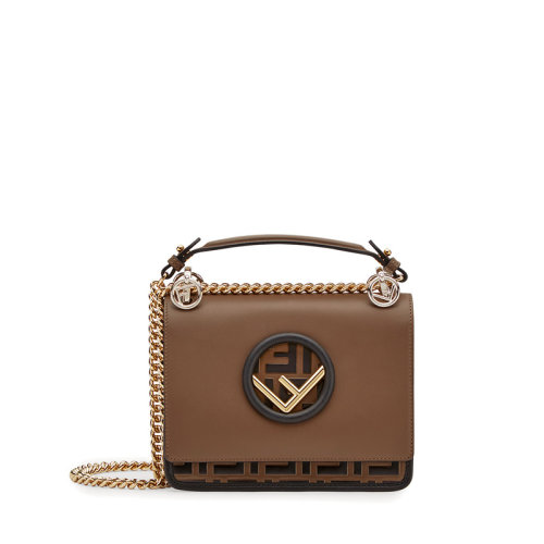 FENDI/芬迪 20KAN I 女士迷你棕色小牛皮翻盖链条单肩包 8BT286A651F13VK