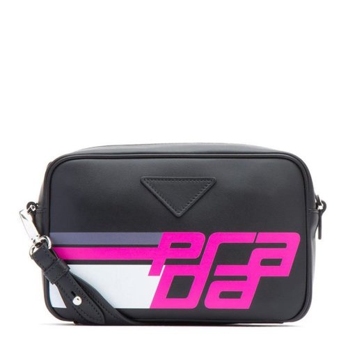 PRADA/普拉达  女士黑色霓虹涂鸦印花LOGO牛皮单肩斜挎包